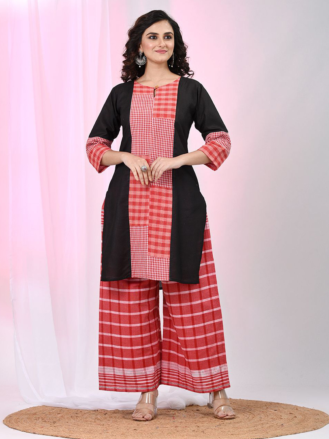 Charukriti Women Keyhole Neck Patchwork Pure Cotton Kurta