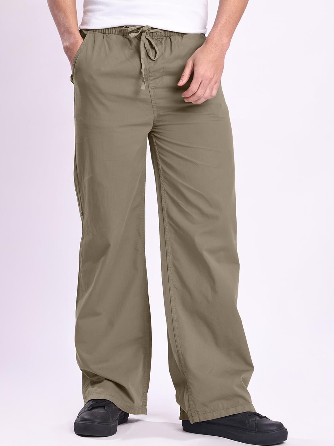 Roadster Men Brown Relaxed Fit Wide Leg Chinos Cotton Trouser