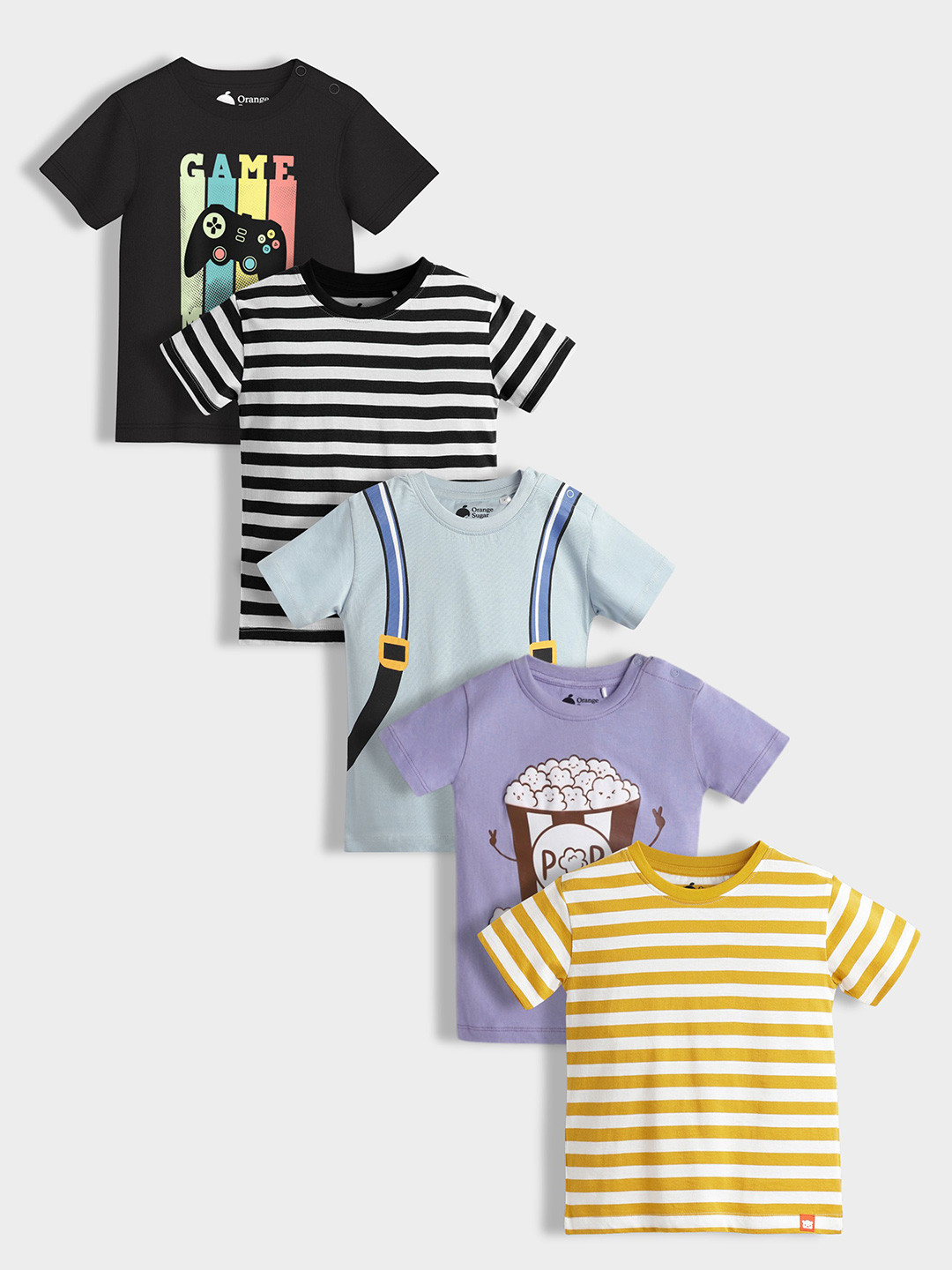 Orange Sugar Kids Pack Of 5 Graphic Printed Short Sleeves Cotton T-Shirts