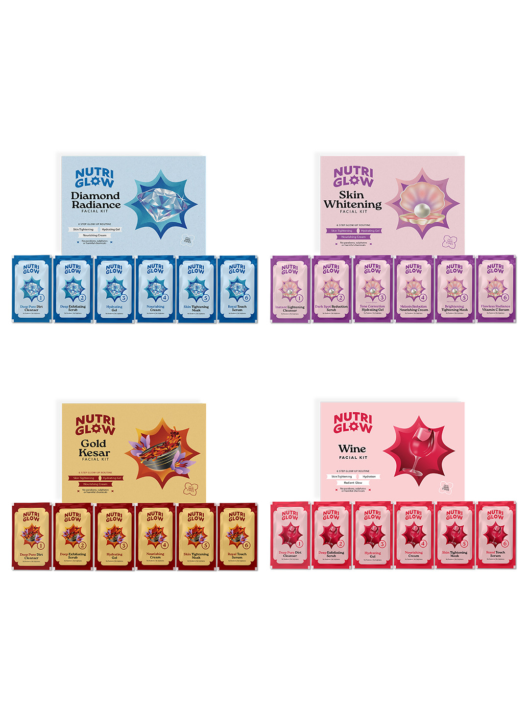 NutriGlow Naturals Set of 4 Advanced Pro Formula Facial Kits - 60 g Each