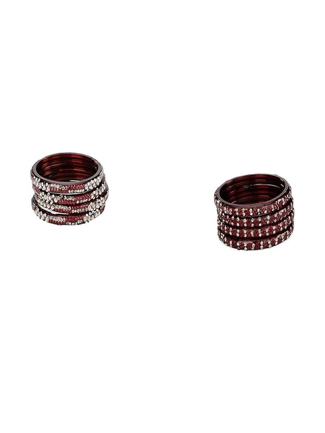 SOMIL Women Pack OF 8 Traditional Maroon Glass Bangles