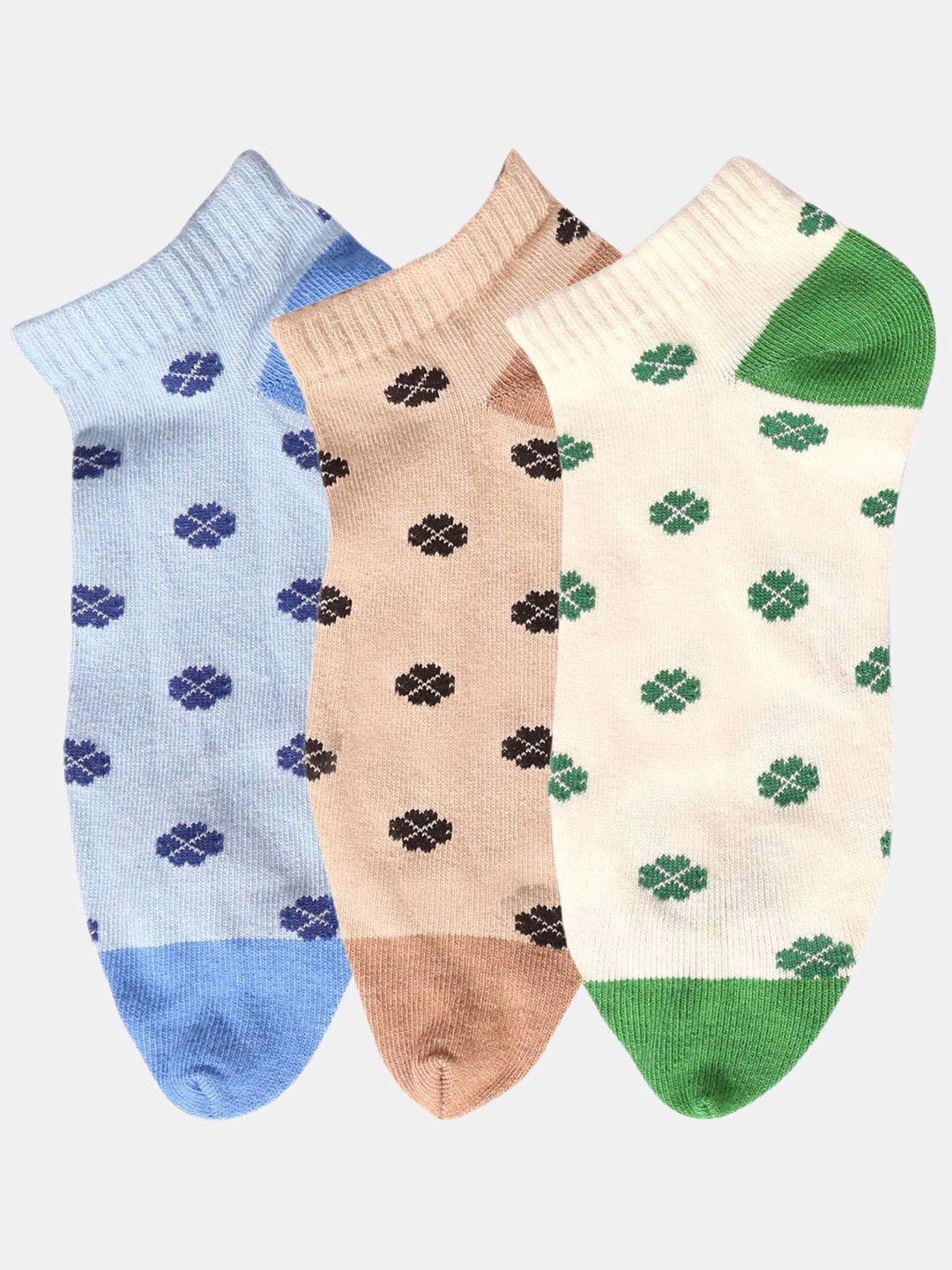 N2S NEXT2SKIN Women Pack Of 3  Flower Pattern Cotton Ankle Length Thumb Socks