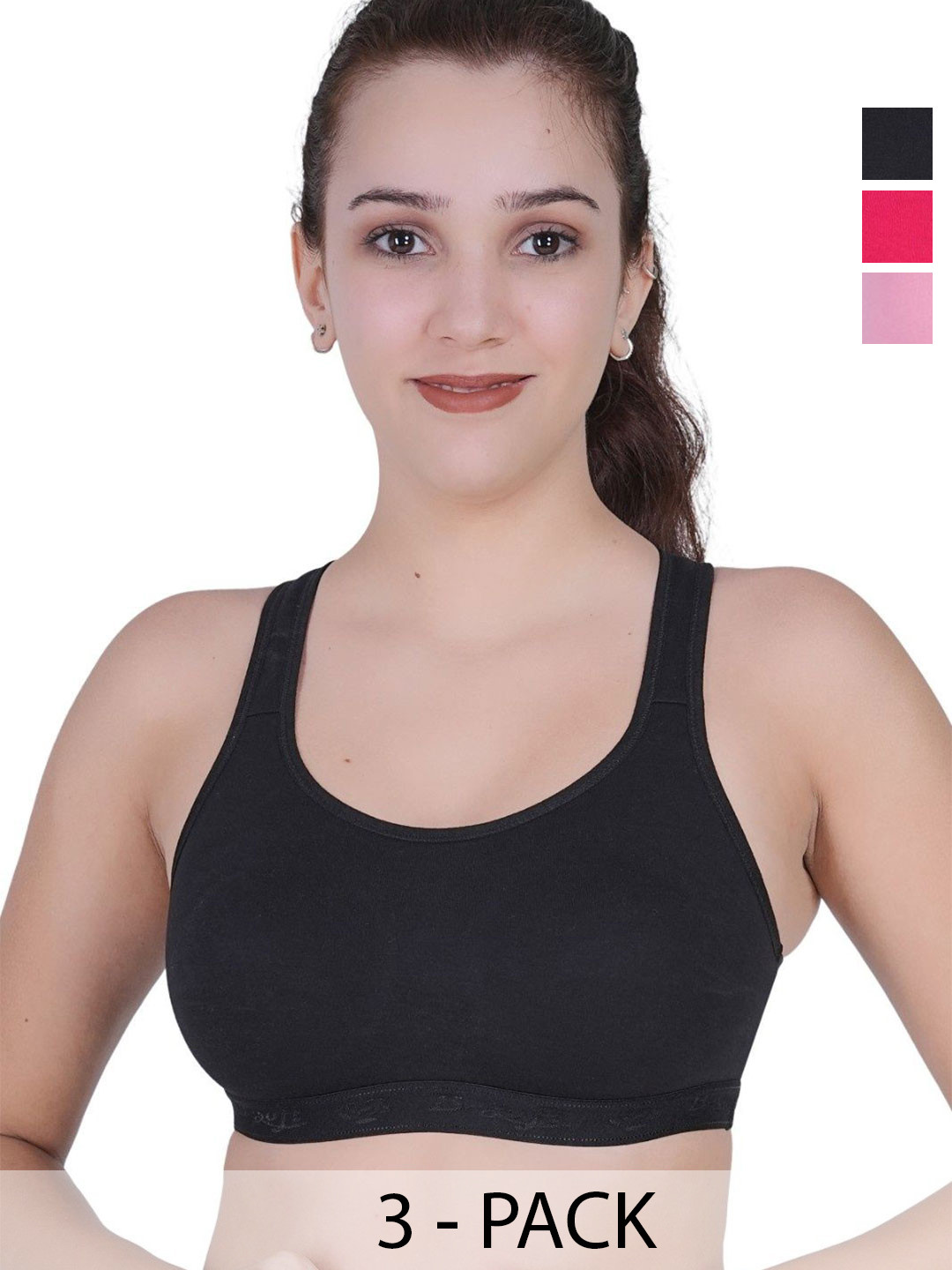B-SOFT Pack Of 3 Non-Padded Seamless Full Coverage Cotton Sports Bra