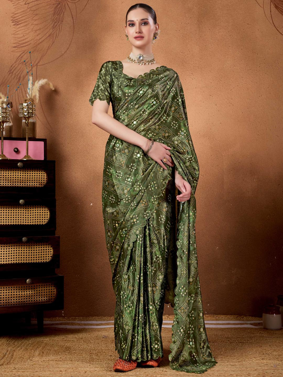 RACHNA Digital Bandhani Printed Cutwork Ready To Wear Saree
