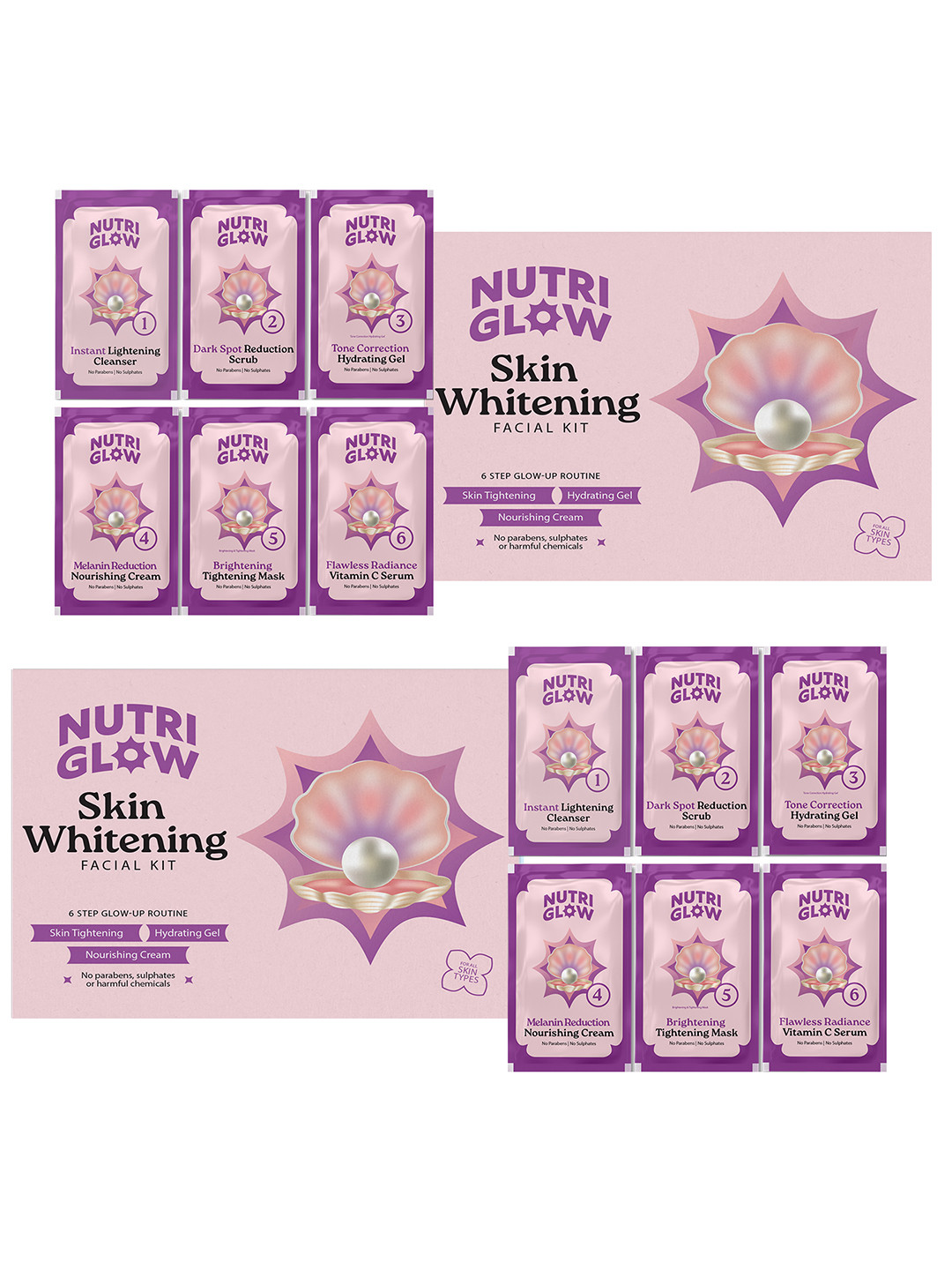 NutriGlow Naturals Set of 2 Skin Whitening Facial Kit for Skin Tone Correction 60gm each