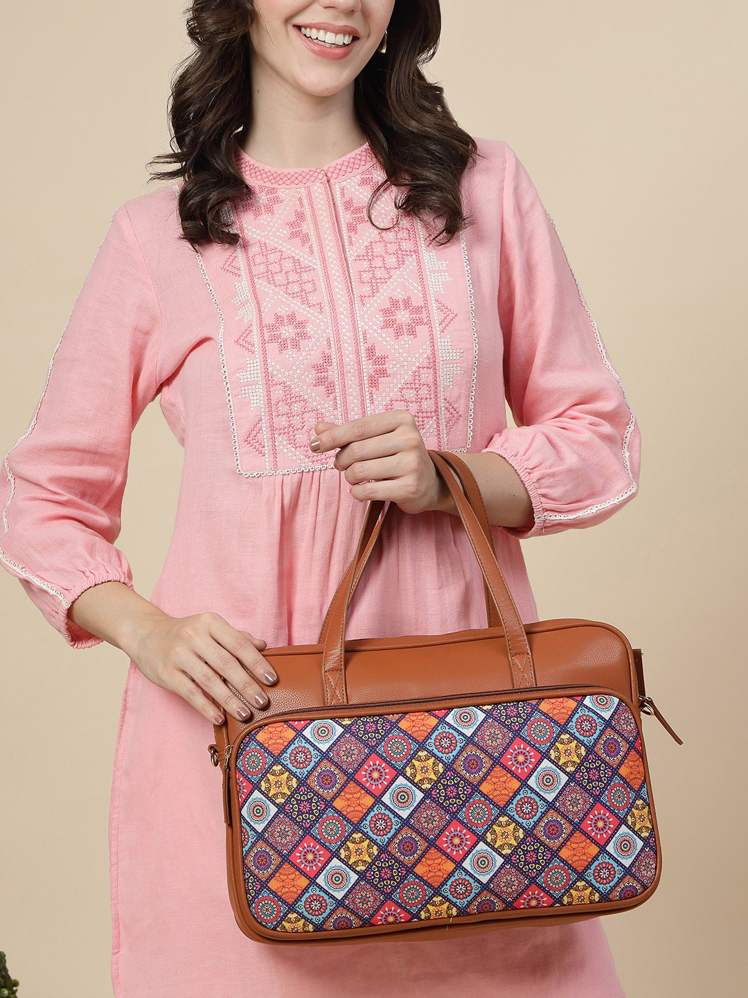 Anouk Brown Ladies Multicolor Laptop Handbags