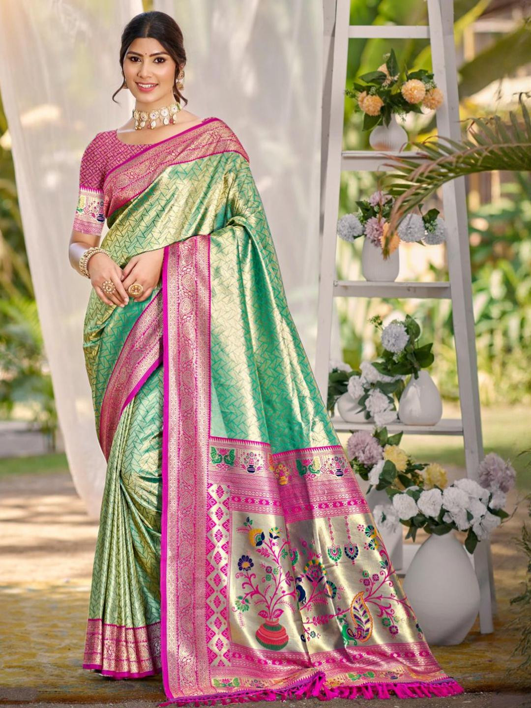 SANGAM PRINTS Kanjivaram Silk Woven Work Traditional Saree