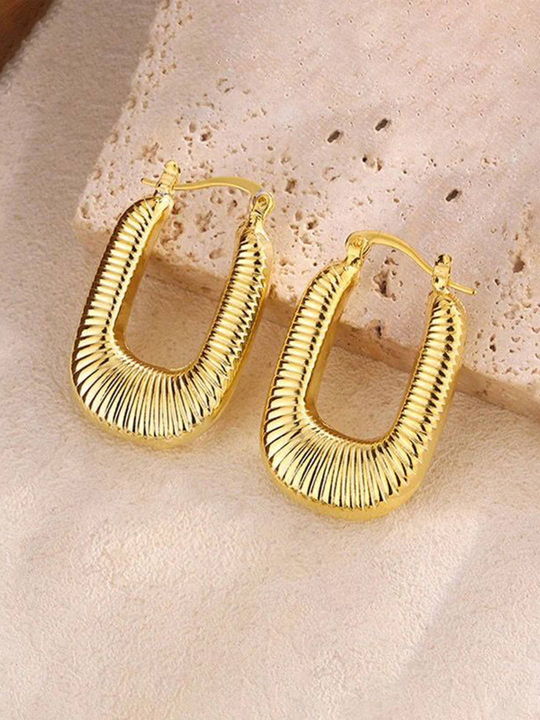 MODE & MINIMAL Stainless Steel Gold-Plated Anti Tarnish Square Shaped Hoop Earrings