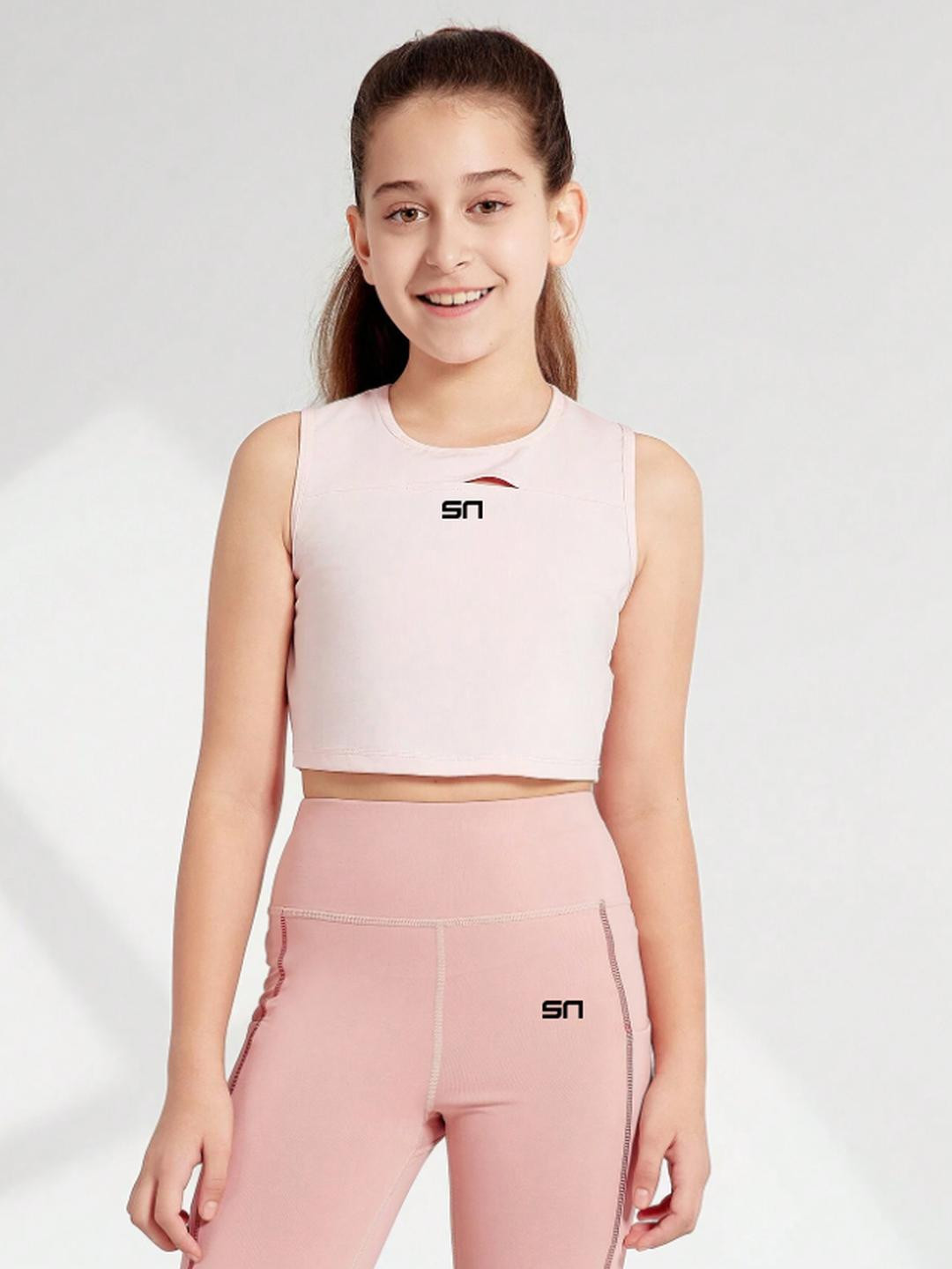 SPORTING NATION Girls Brand Logo Printed Spliced Neck Dri-FIT T-shirt