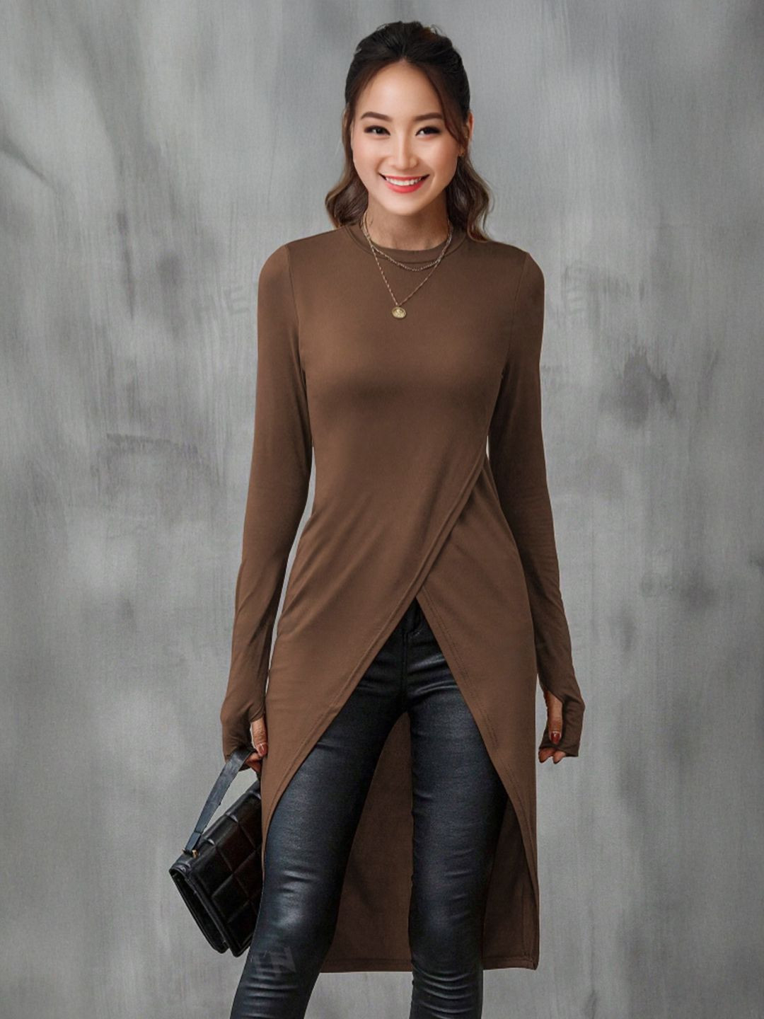 StyleCast Brown Color Trendy Wrap Top For Women