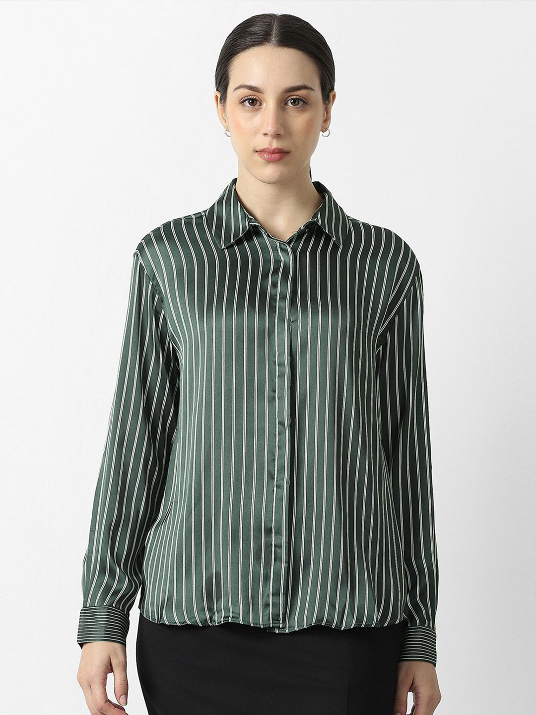 Van Heusen Woman Vertical Striped Spread Collar Casual Shirt