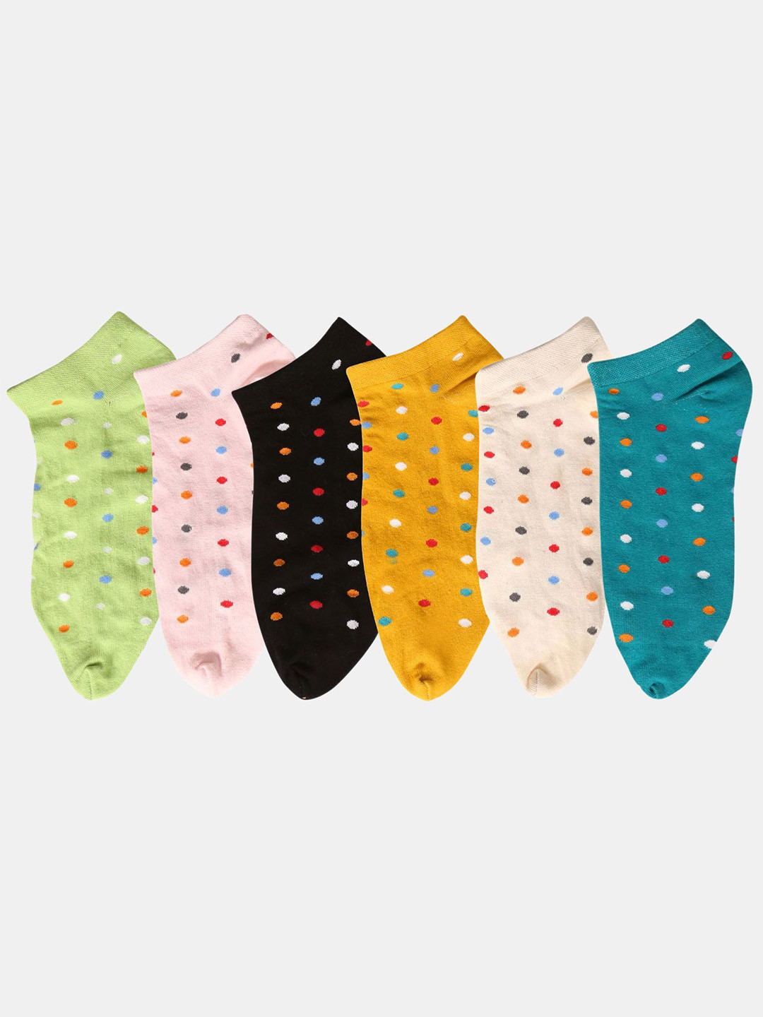N2S NEXT2SKIN Women Pack Of 6 Assorted Sneaker Length Polka Dots Cotton Thumb Socks