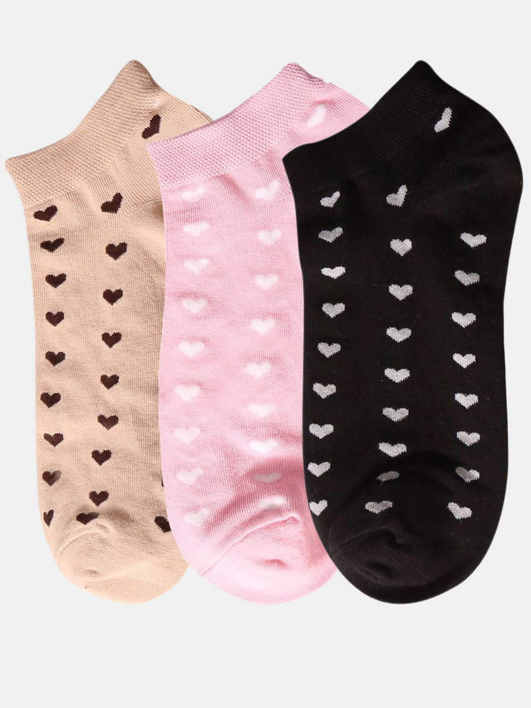 N2S NEXT2SKIN Women Pack Of 3  Tiny Hearts Print Cotton Ankle Length  Socks