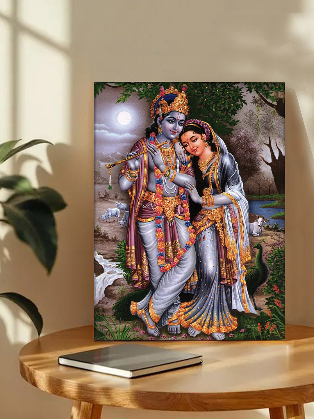 Art Street Grey & Off White Sri Radha Krishna Printed Canvas Wall Art