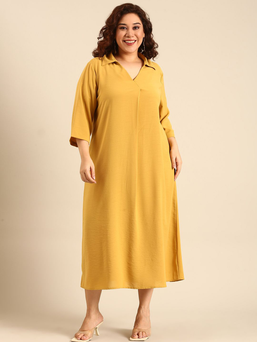 The Pink Moon Heatwave edit Women Flared Sleeves Shirt Collar A-Line Midi Dress