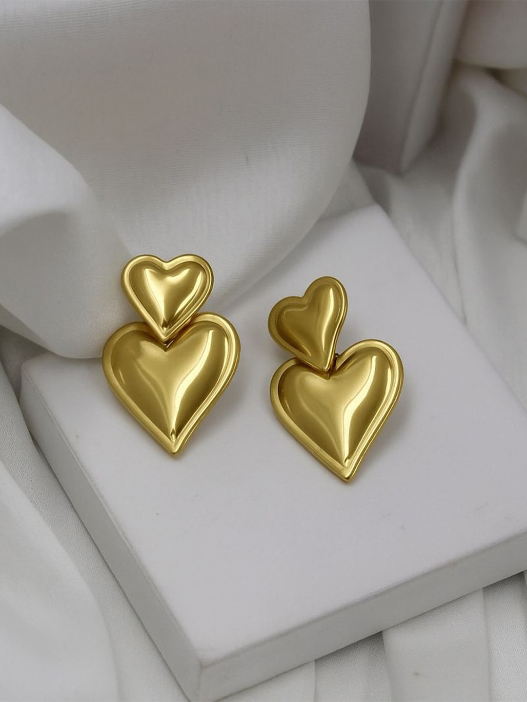 JHUMKA TREND Stainless Steel Gold-Plated Heart Shaped Drop Earrings