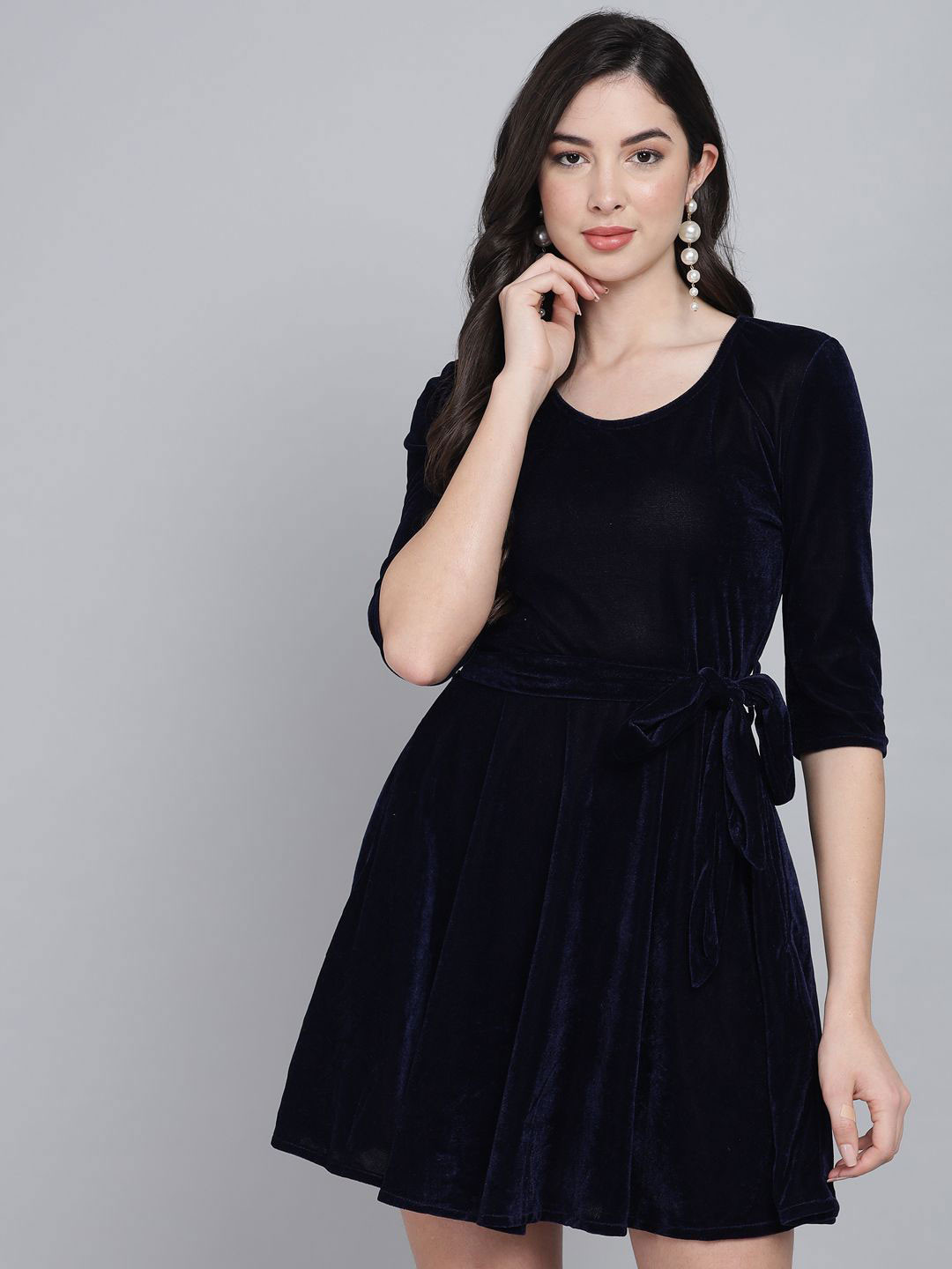 VAARARO Women Mini Dress With Waist Tie
