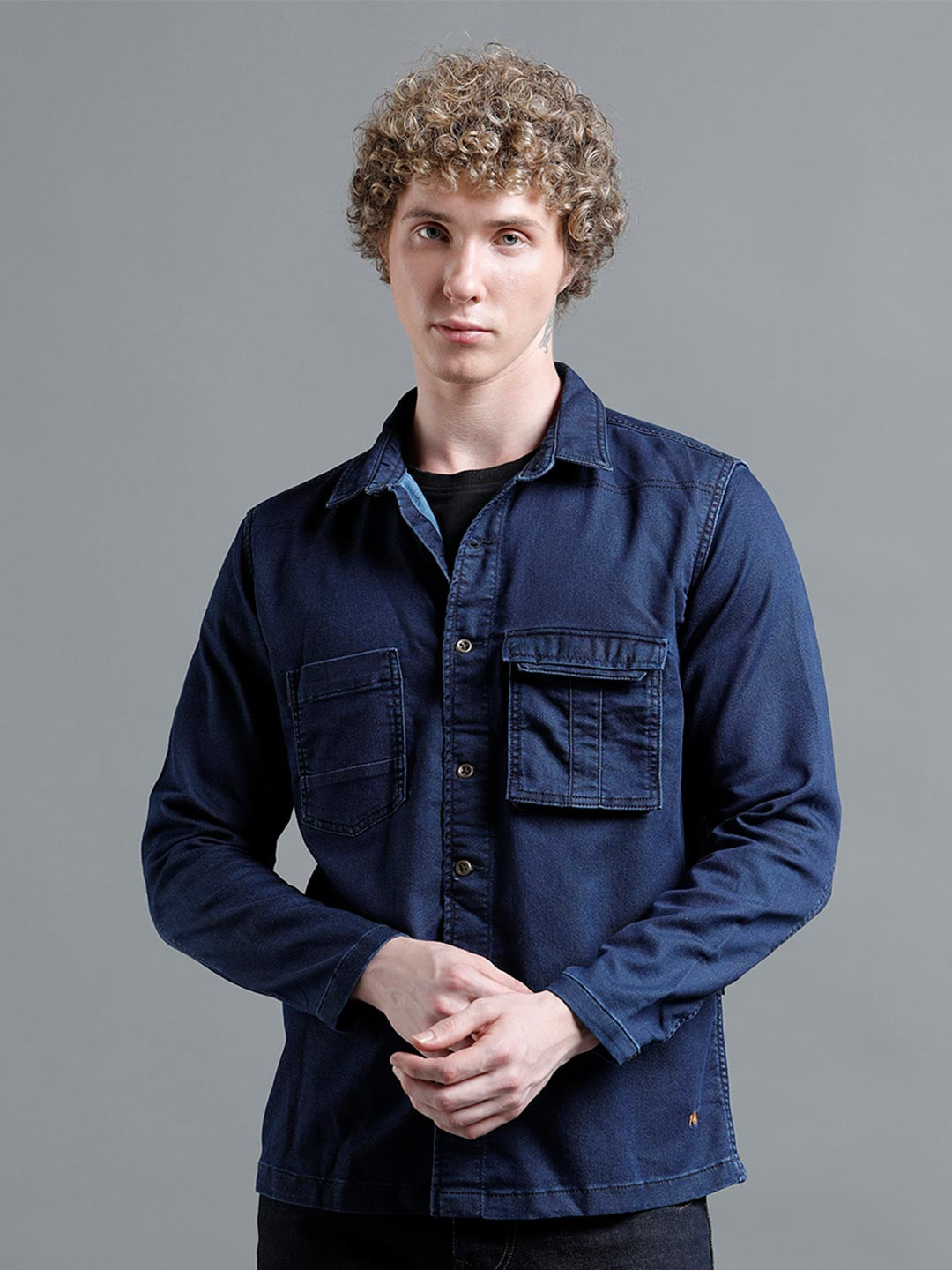 TEMPLE OF DENIM Spread Collar Denim Shacket
