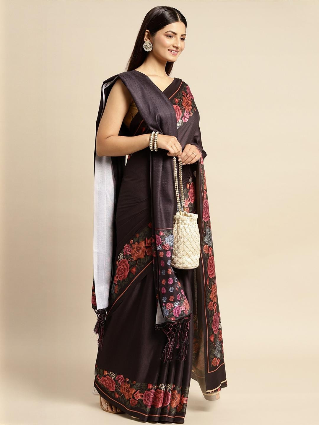 Black Pashmina Silk Saree With Unstitched Blouse And Shawal