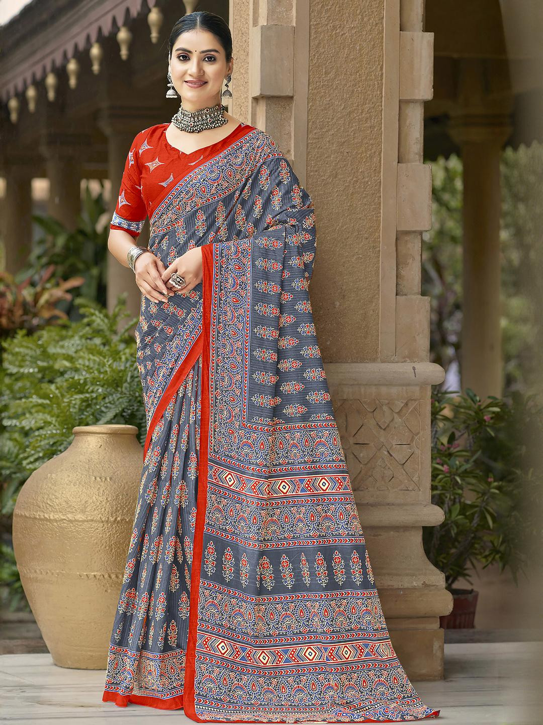 Woven Grey Designer Cotton Saree