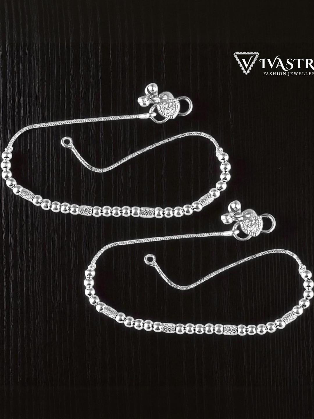 VIVASTRI Women Silver-Plated Stainless Steel Artificial Beads Traditional S-Hook Anklet