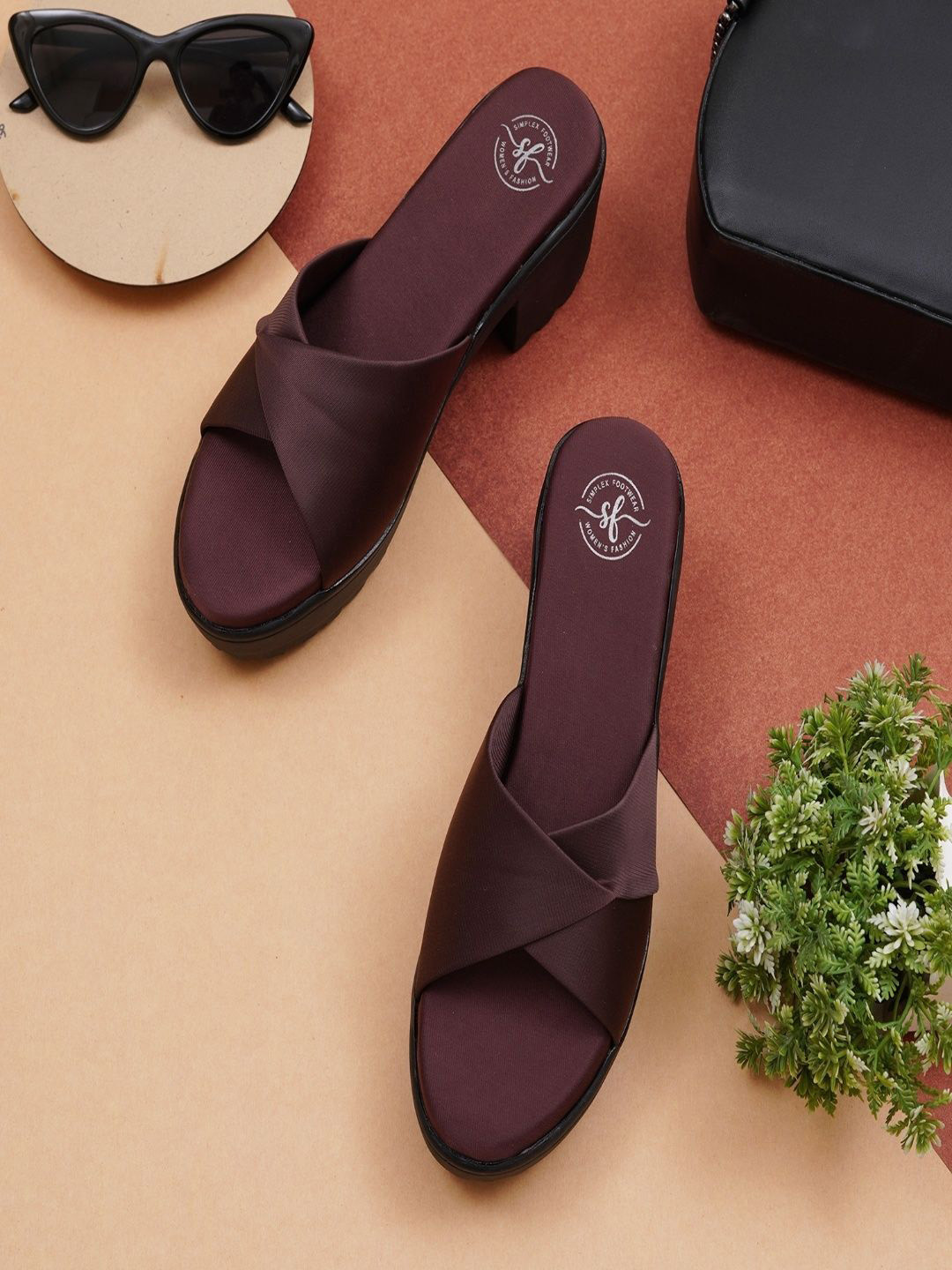 Simplex Footwear Women Textured Block Heels Sandals