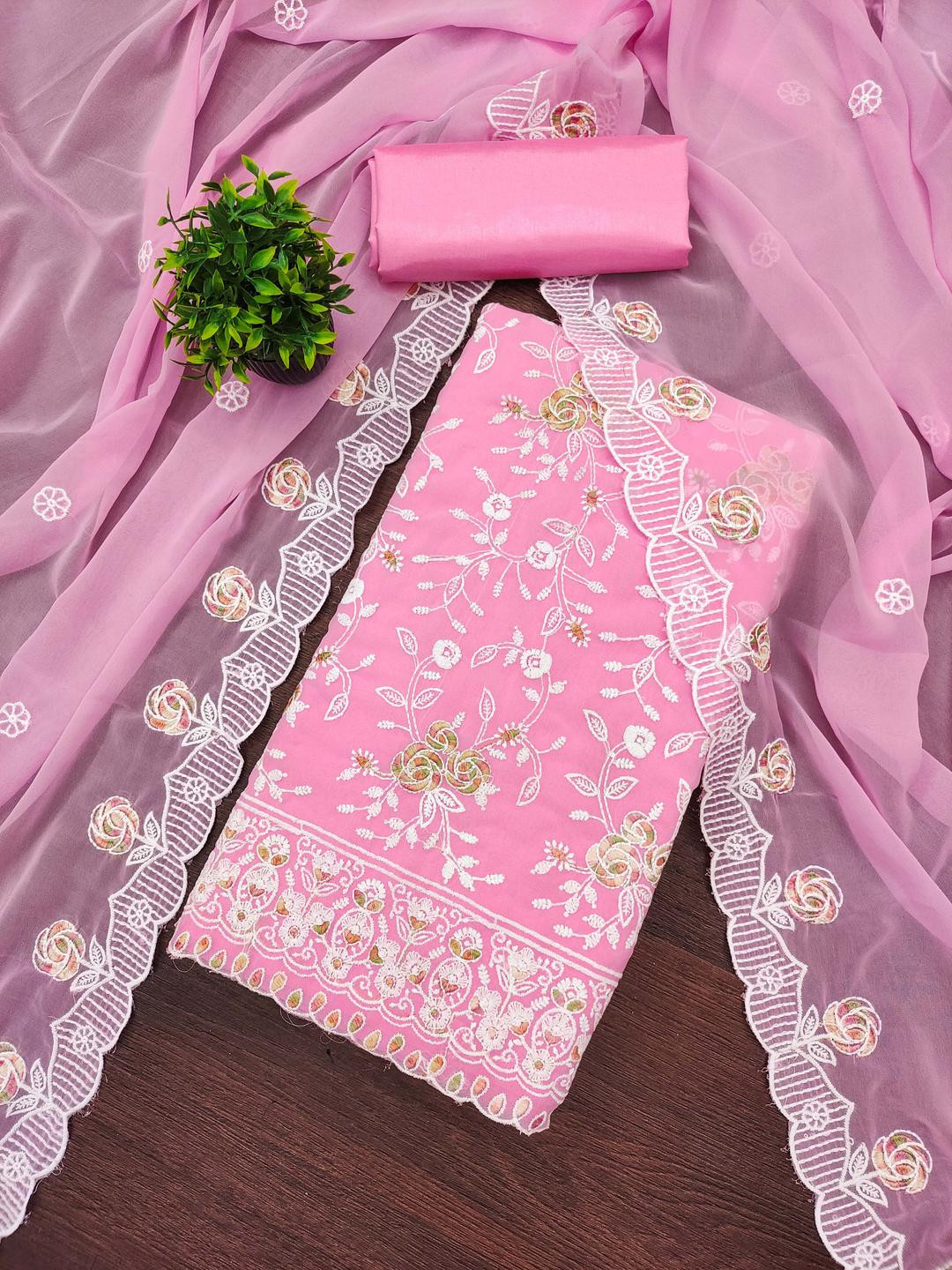 Baby Pink Georgette Embroidered Dress Material for Women with Dupatta  Kalini