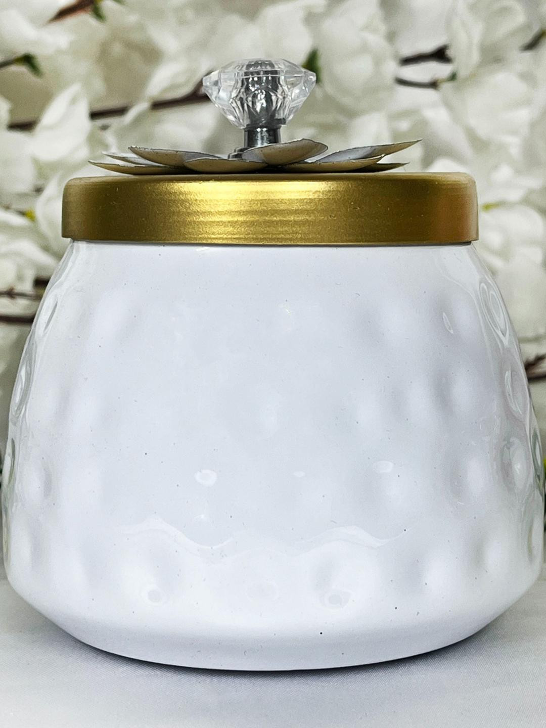 DIWAM HANDICRAFTS White & Gold-Toned Decorative Storage Jar.