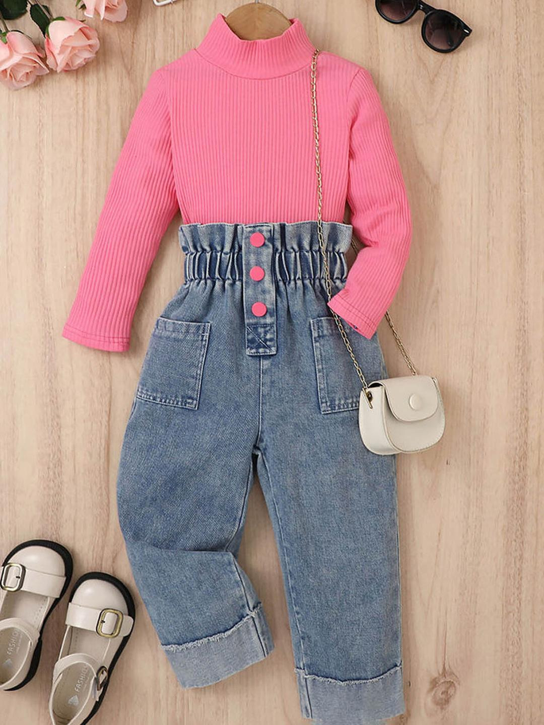 2-Pc Ribbed Blouse and Jeans