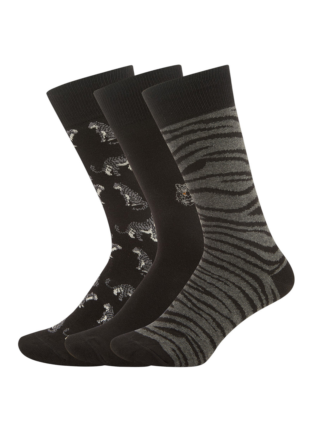 Socksxpress WWF Men Pack of 3 Tiger Patterned Cotton Calf-Length Socks