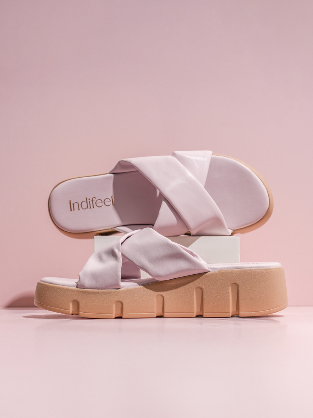 Indifeet Women Open Toe Chunky Lavender Platform Heel Sandals