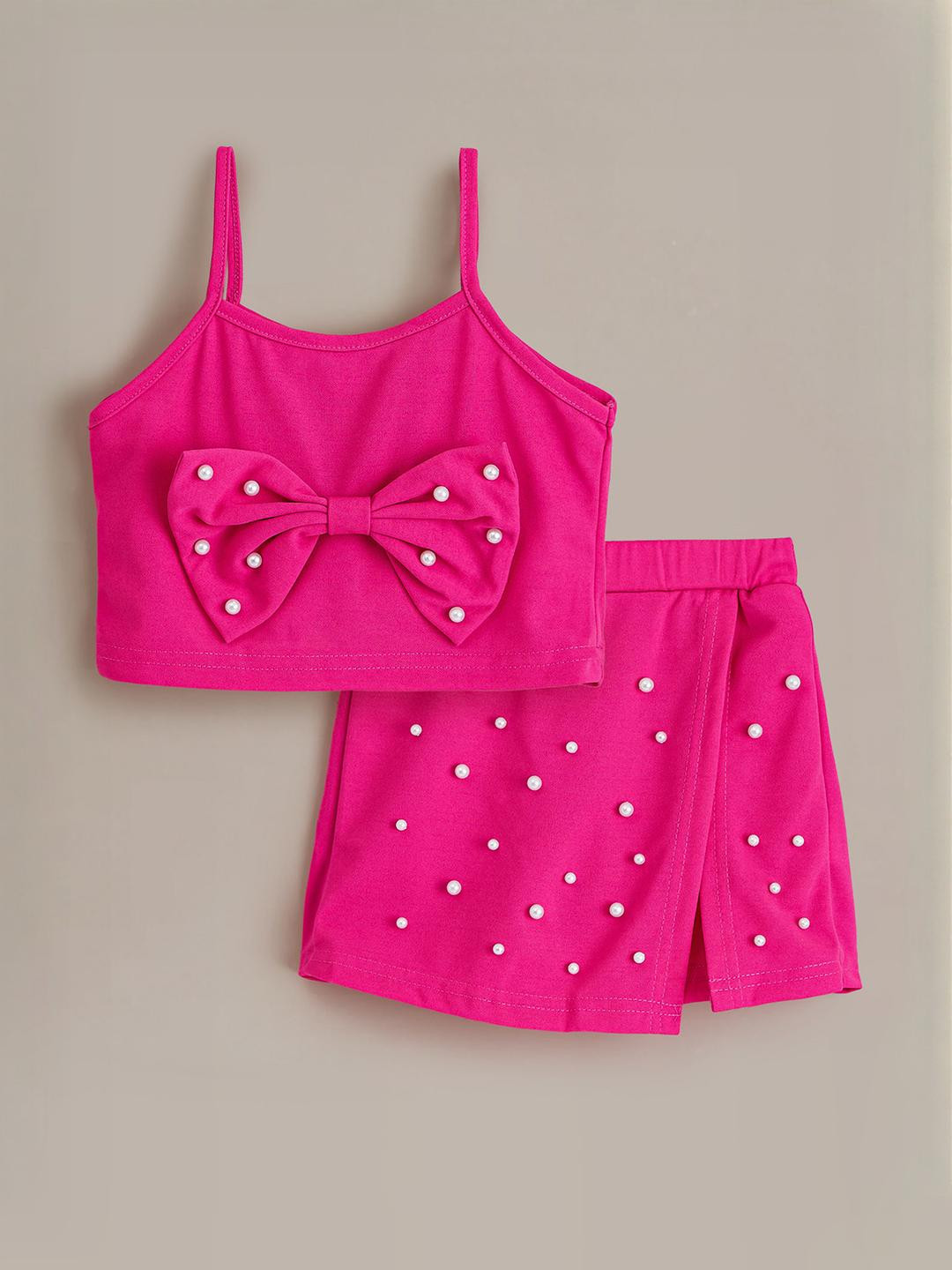 2-Pc Beaded Bow Detail Skorts Set