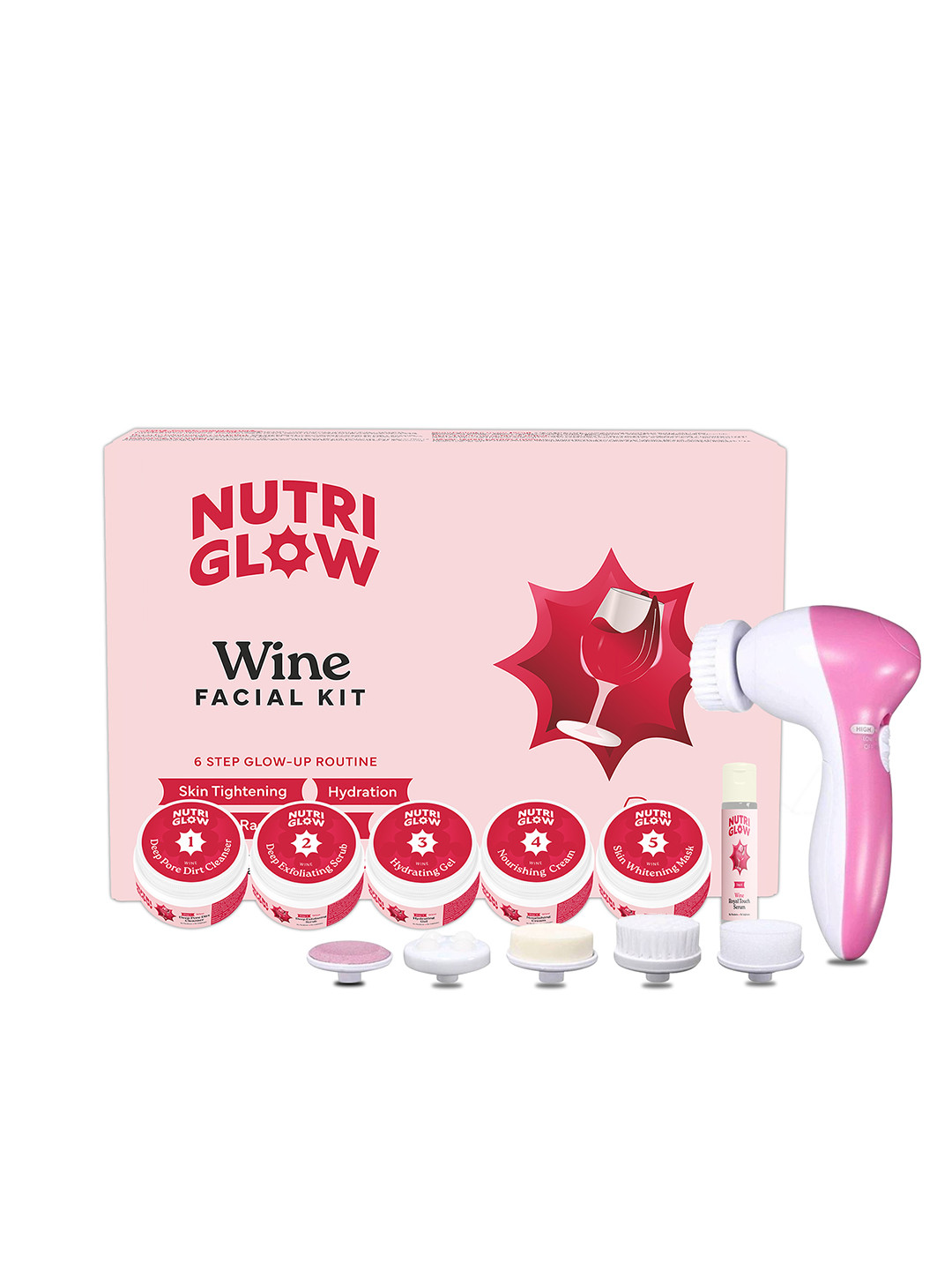 NutriGlow Set of 2 Wine Facial Kit with 5 in 1 Portable Face Massager