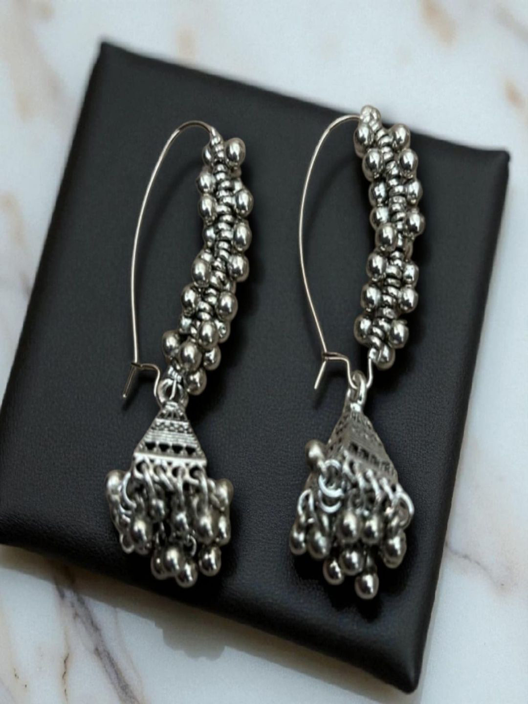 ROYAL NEEDS Ghungroo Beaded Oxidised Dome Shaped Jhumkas