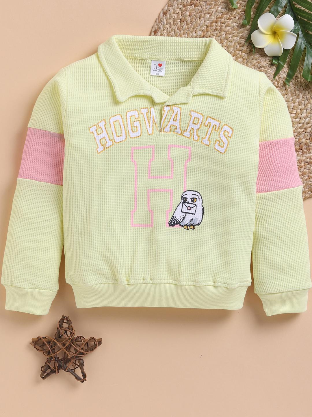 I LOVE MOM Girls Spread Collar Embroidered Sweatshirt