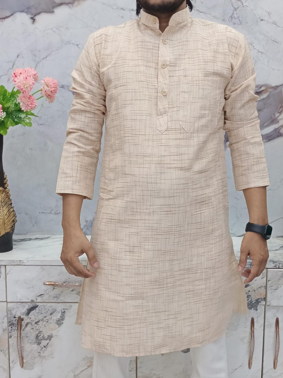 Afshe Men Beige Kurtas
