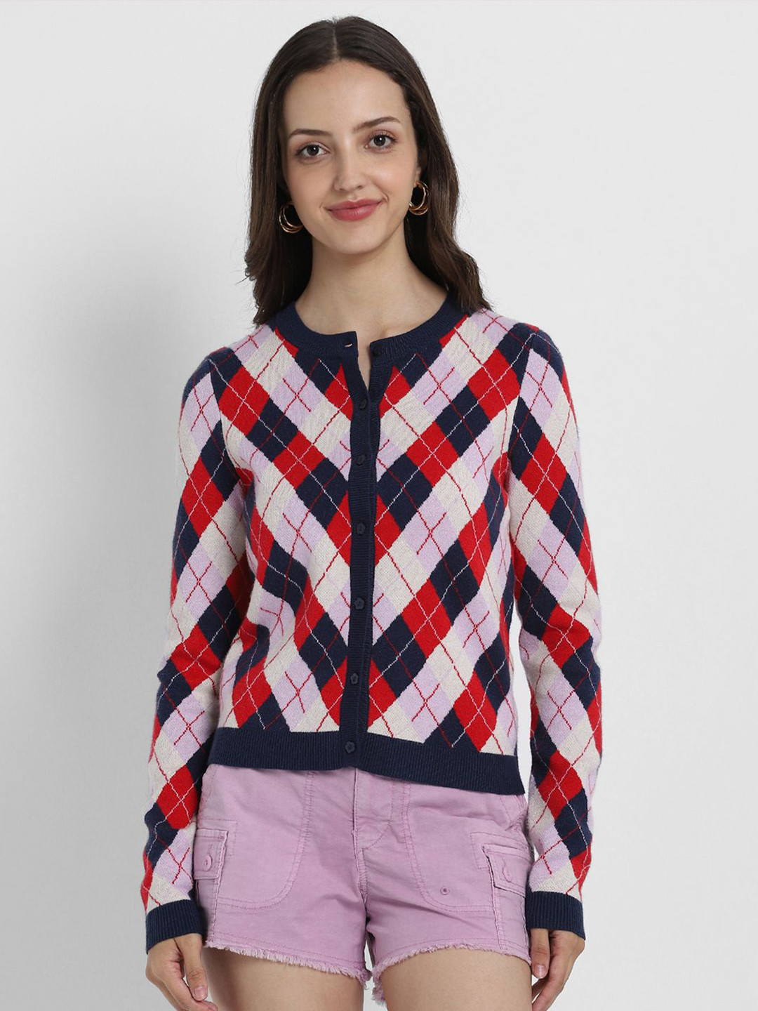 AMERICAN EAGLE OUTFITTERS Geometric Printed  Round Neck Cardigan