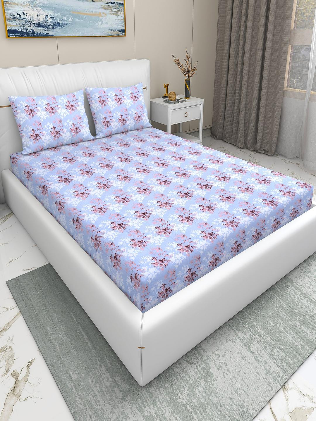 DREAM LIVING Printed Cotton Flat King Size Bedsheet Set