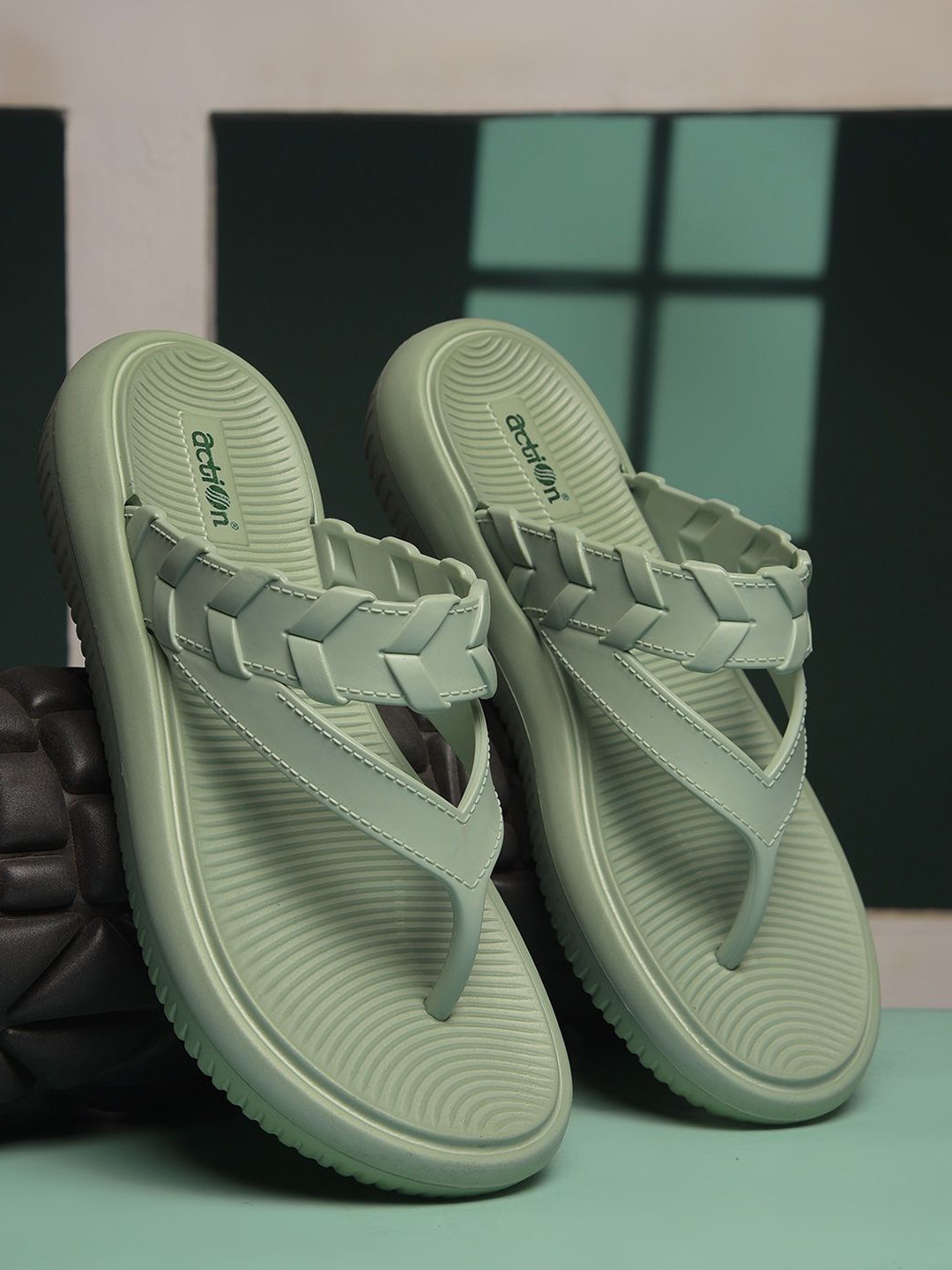 Action Striped Slider Flip Flops