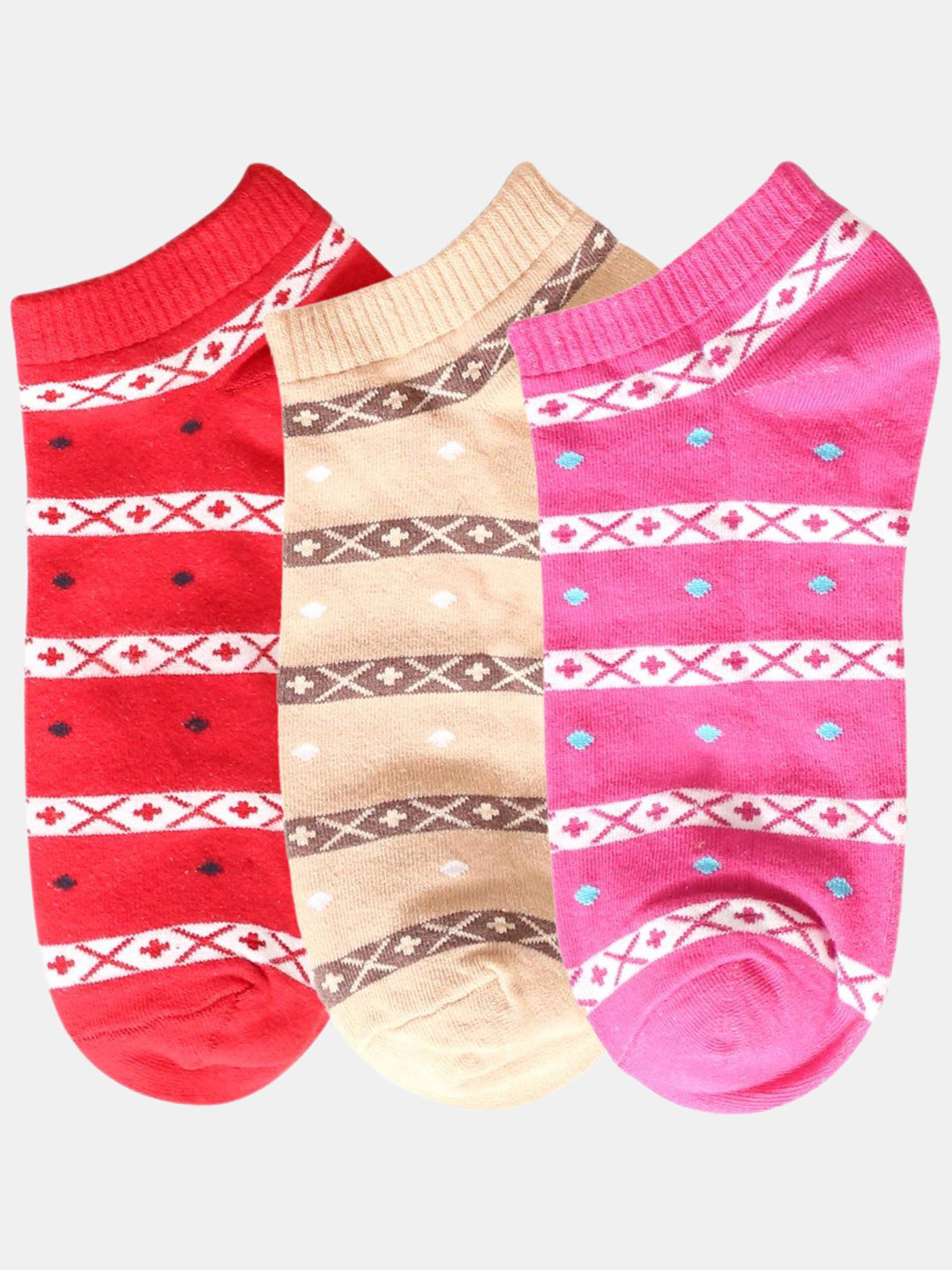 N2S NEXT2SKIN Women Pack Of 3 Stripe Patterned Ankle-Length Socks