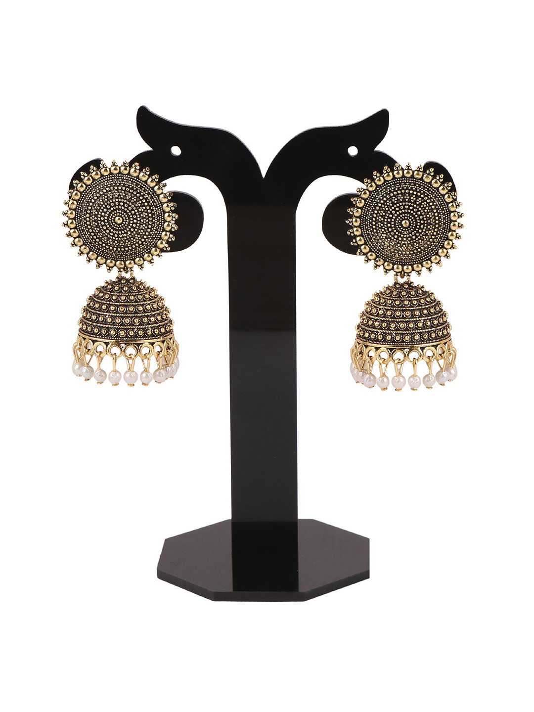 VIKESA Gold-Plated Artificial Beaded Dome Shaped Jhumkas