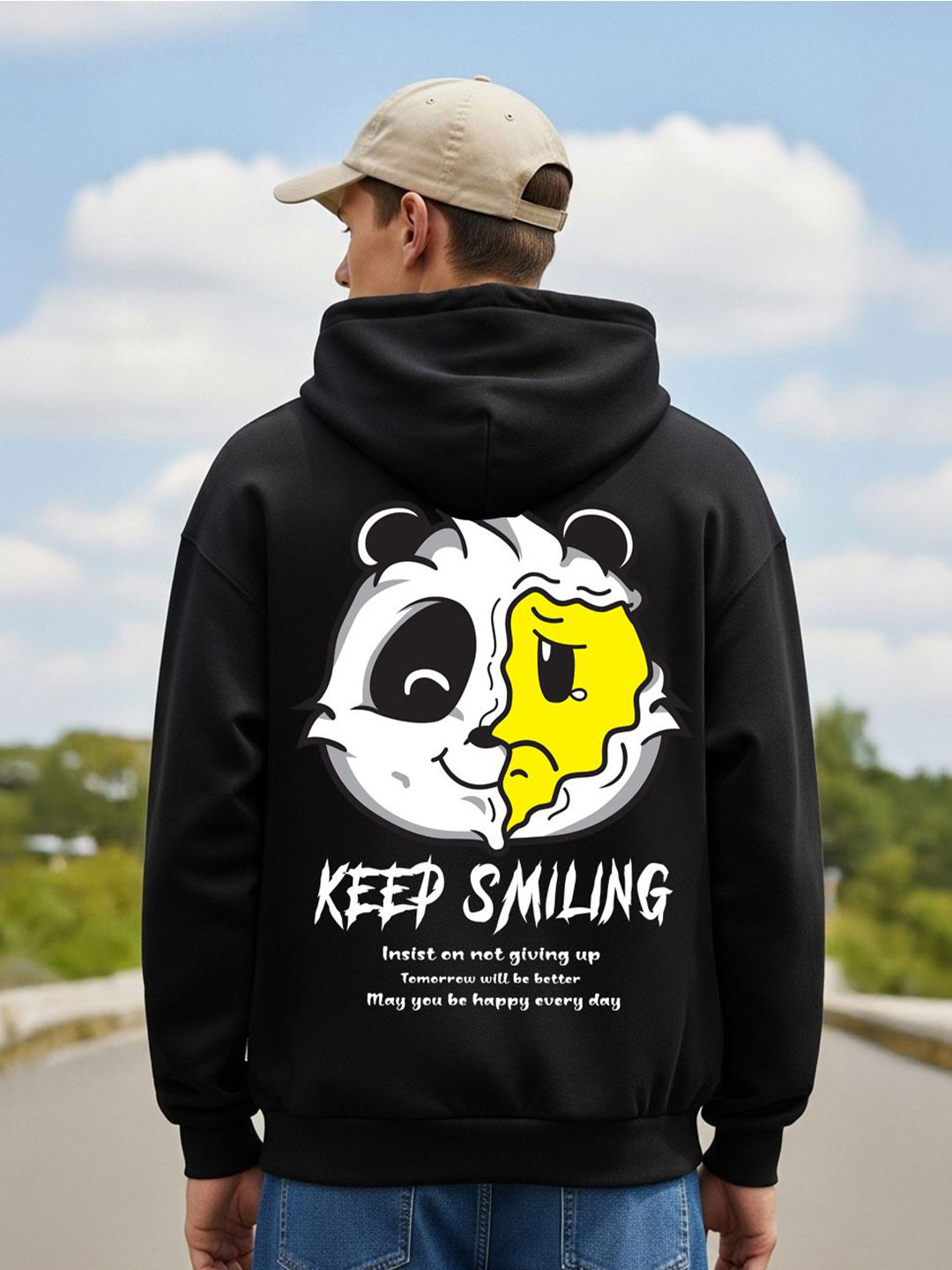 BENNY BROOKS Men Keep Smiling Graphic Hooded Sweatshirt