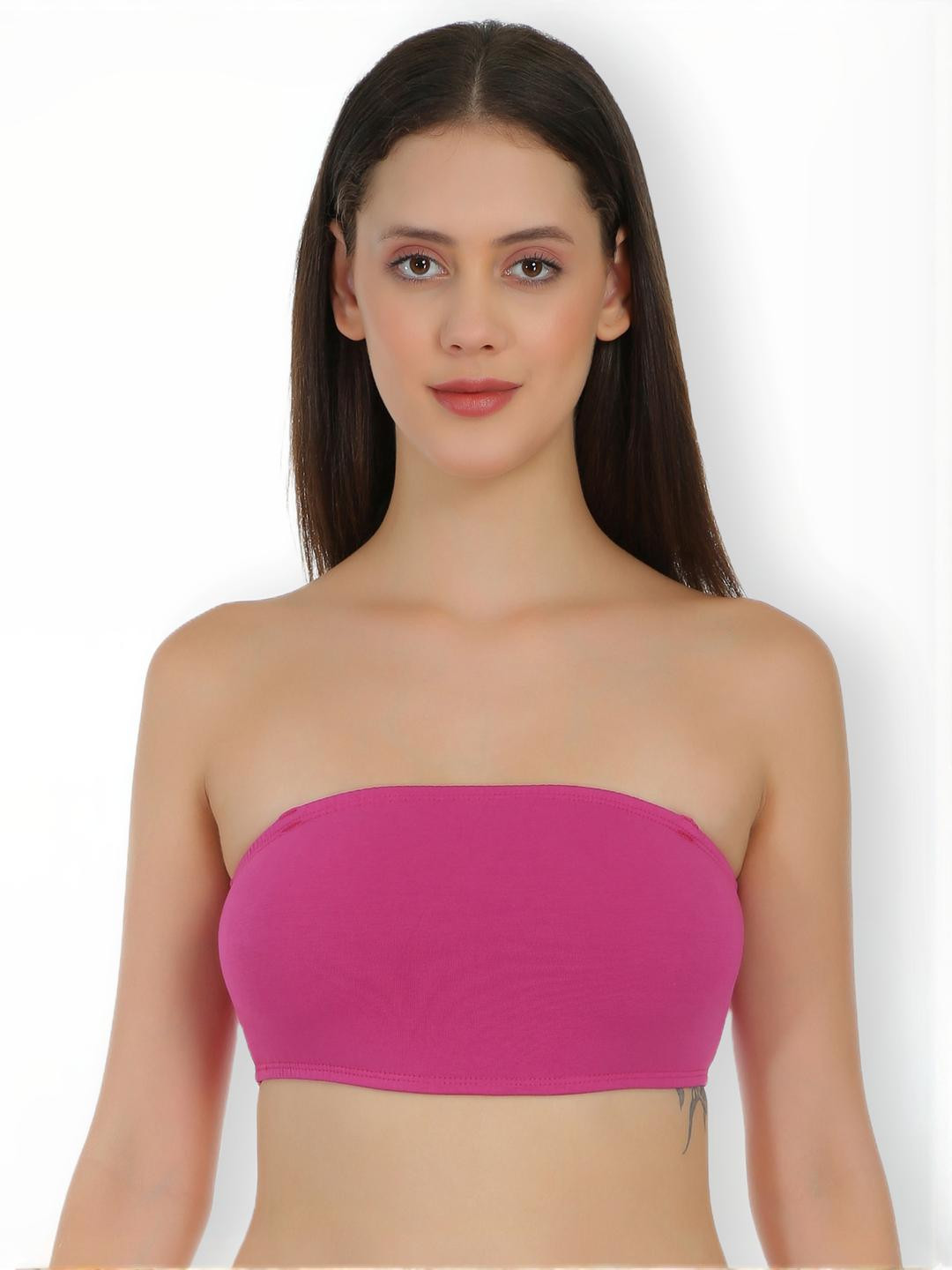 SELFCARE Women Solid Cotton Lycra Non Padded Strepless full coverage Bandeau Bra