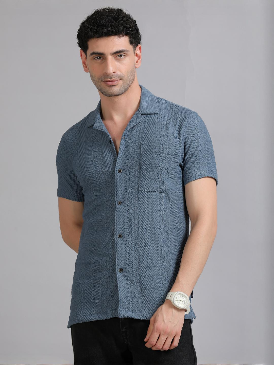 COOL COLORS Men Blue Half Sleeve Slim Fit Casual Shirt