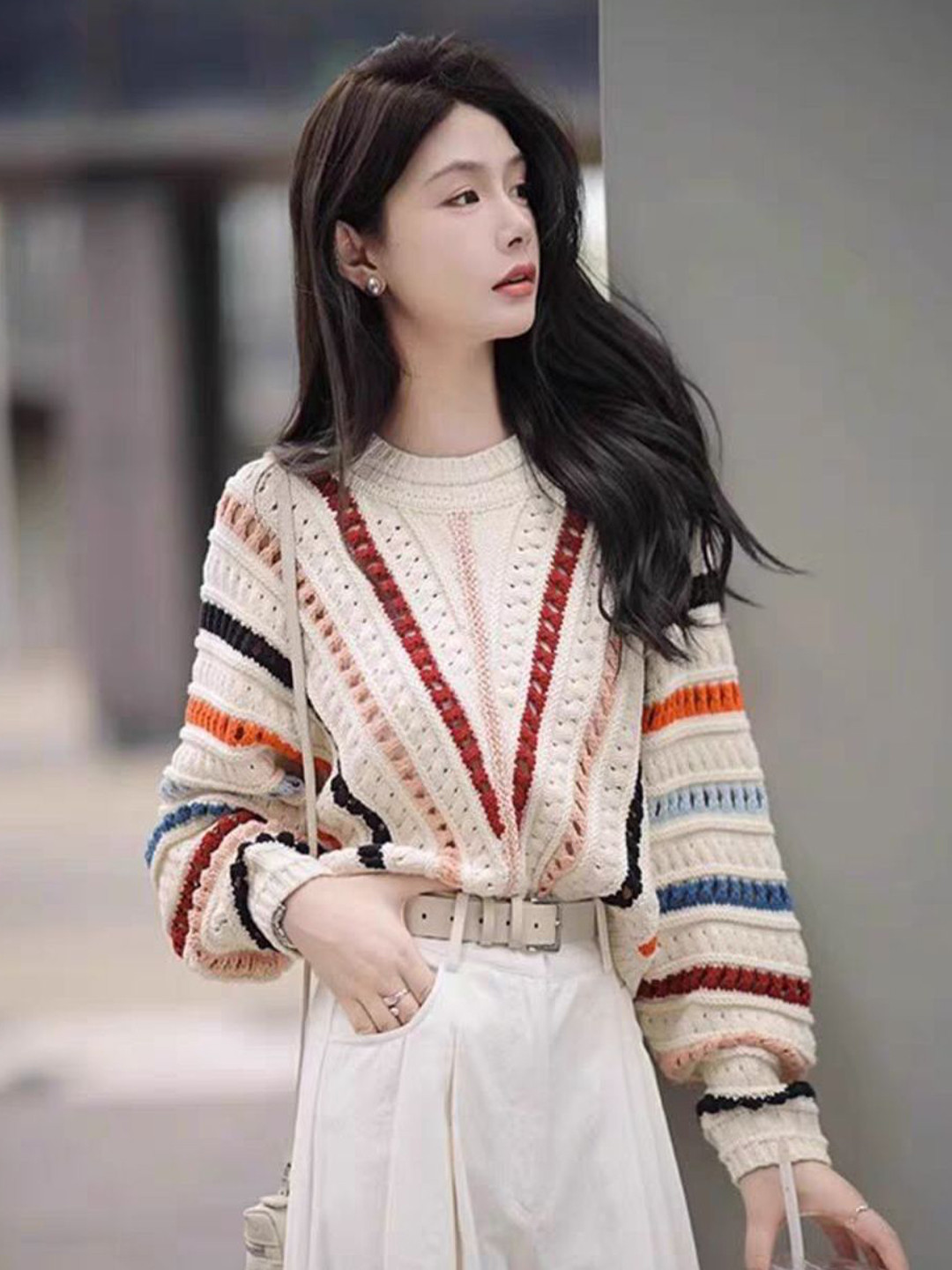 all about you Chevron Self Design Relaxed Fit Sweater