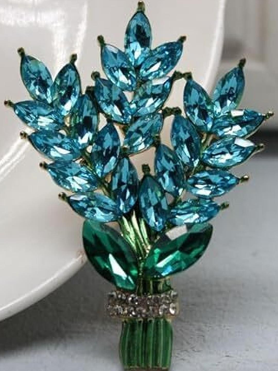 GEHNEY Joy of Jewels Women Blue Flower Crystal Bouquet Minimal Brooch
