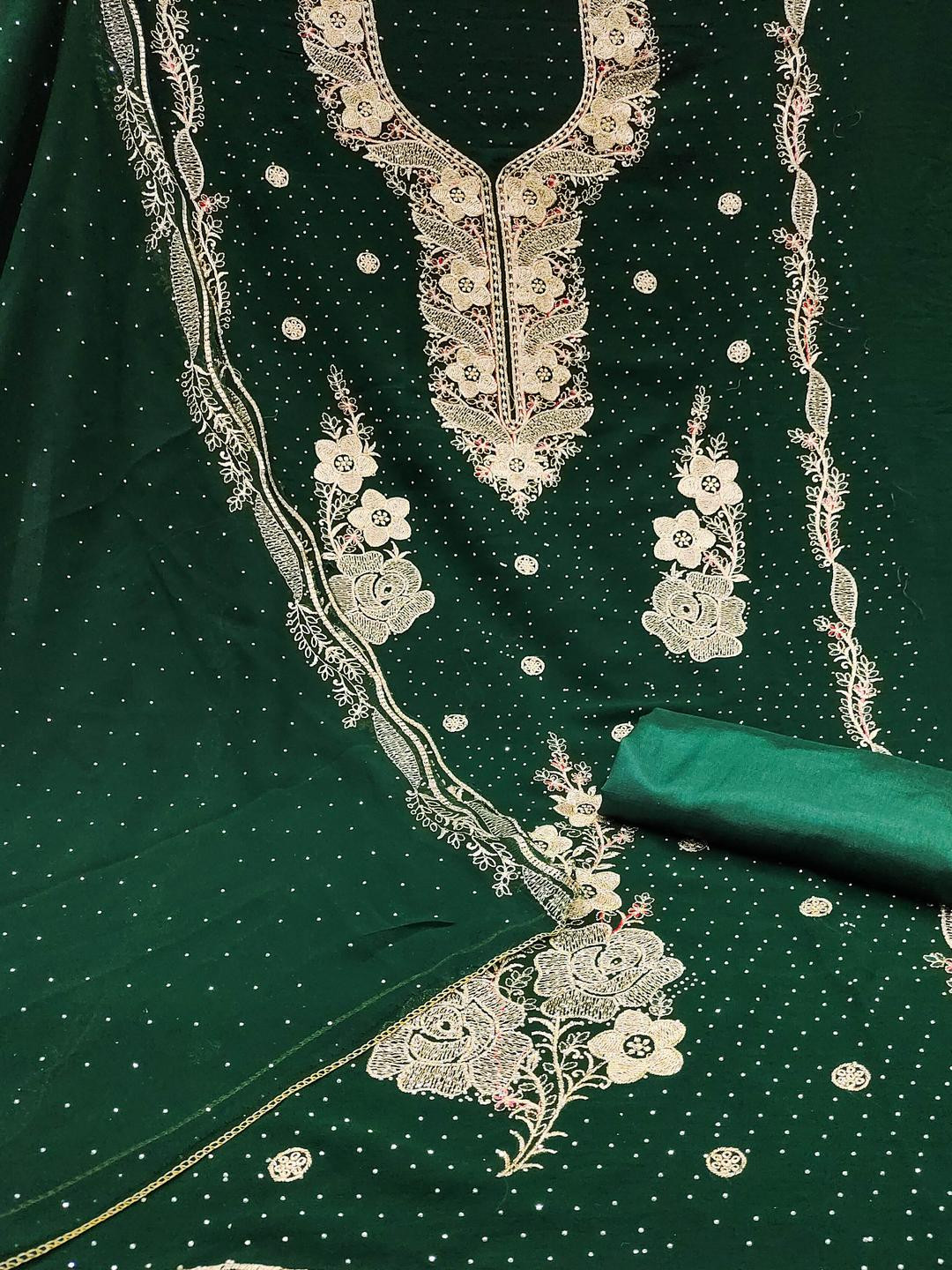 Kalini Women Green Georgette Embroidery Unstitched Dress Material with Dupatta
