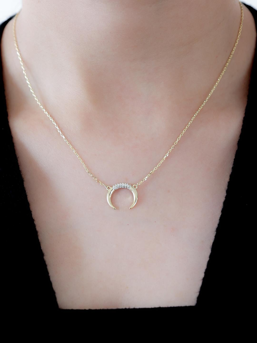 LOLO LePA Women Gold-Plated Crescent Moon Pendant with Link Chain