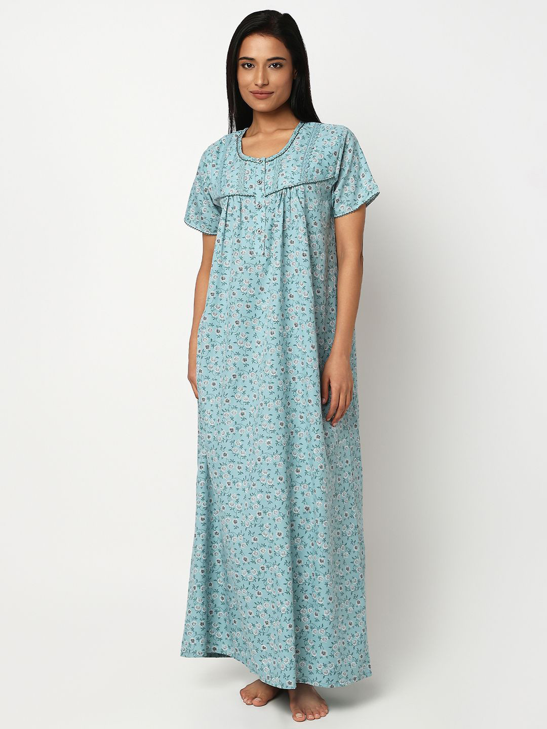 Juliet Floral Printed Short Sleeves Maxi Nightdress