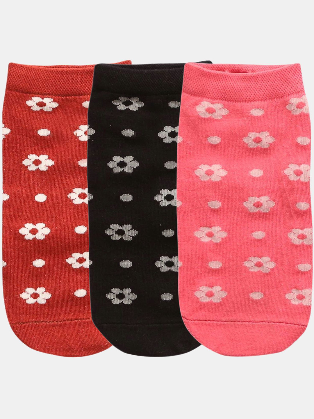 N2S NEXT2SKIN Women Pack Of 3  Bloom Pattern Cotton Ankle-Length Socks